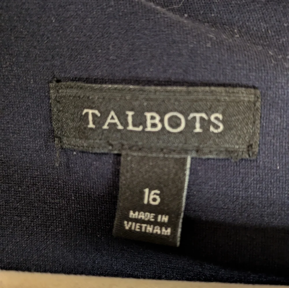 Talbot's Lace Sleeve Ponte Fit & Flare Navy Dress - Picture 6 of 8